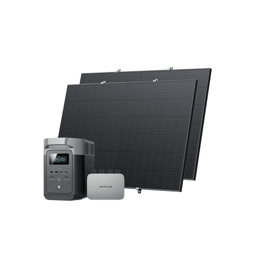 EcoFlow PowerStream Fotovoltaico da Balcone con deposito 600W/800W - DELTA 2 BKW Bundle EcoFlow Germany 800W + 2x Pannello Solare Rigido da 400W (4 x Piedini di montaggio) + DELTA 2 (Con Cavo) 2 x Kit di ganci per balcone 