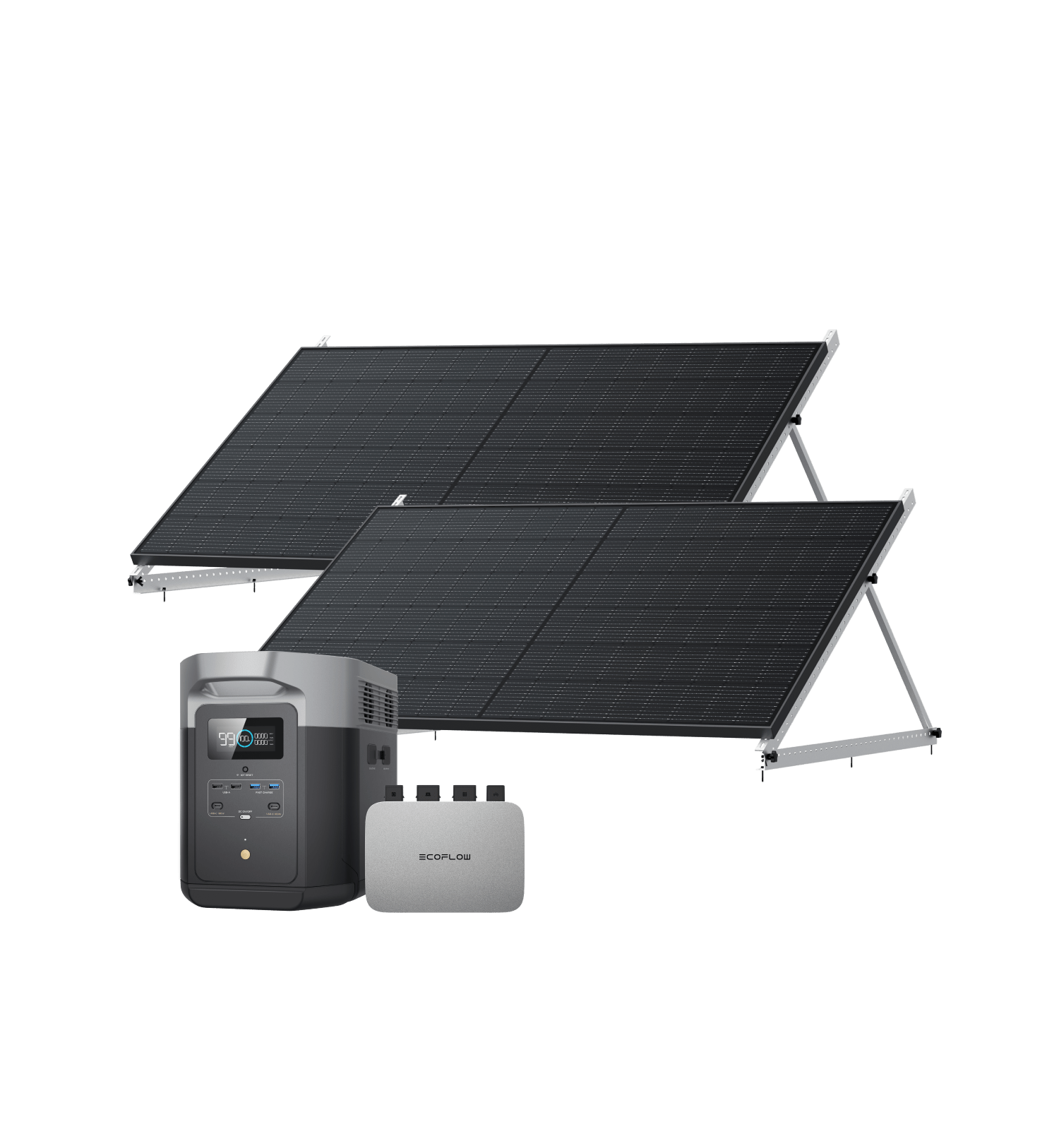 EcoFlow PowerStream Fotovoltaico da Balcone con deposito 800W - DELTA Max 2000 (2 kWh) BKW Bundle EcoFlow Italia 800W + 2x Pannello Solare Rigido da 400W + DELTA Max 2000 (Con Cavo) 2 x Staffa di montaggio con inclinazione di 127 cm 