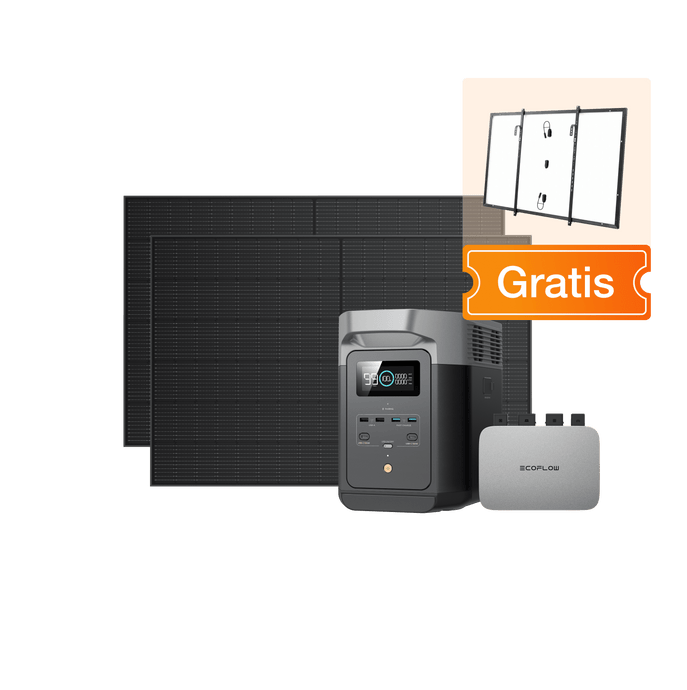 EcoFlow PowerStream Fotovoltaico da Balcone con deposito 800W - DELTA 2 (1 kWh) BKW Bundle EcoFlow Germany 800W + 2x Pannello Solare Rigido da 400W + DELTA 2 (Con Cavo) / 