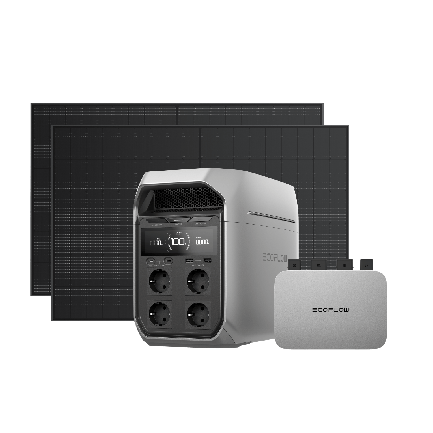 EcoFlow PowerStream Fotovoltaico da Balcone con deposito 800W - Serie DELTA 3 BKW Bundle EcoFlow Italia 800W + 2x Pannello Solare Rigido da 400W + DELTA 3 Plus (Con Cavo) /