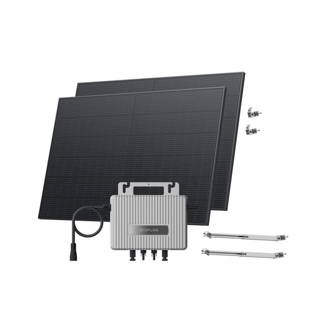 Kit Fotovotaico a Facciata Regolabile EcoFlow STREAM BKW II EcoFlow Facciata a 50° (800 Wp) 2 pannelli solari rigidi da 400 W + Microinverter STREAM (600 W) Staffa regolabile – Facciata