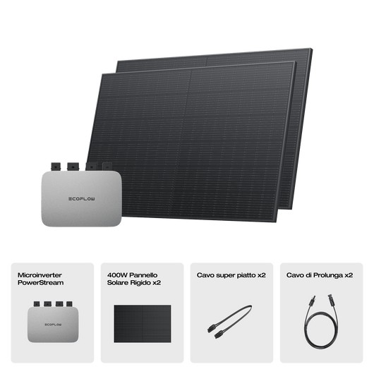Pannello solare rigido da 400 W EcoFlow (2 pz.)  EcoFlow Italia PowerStream 800W + 2x Pannelli solari rigidi 400W (Prezzo per membri)  