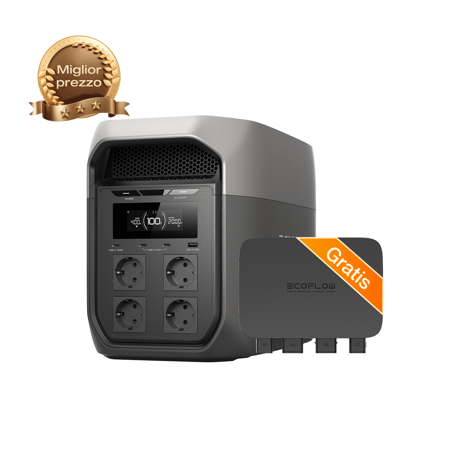 Power station portatile serie EcoFlow DELTA 3 Max (2.048Wh) EcoFlow Italia DELTA 3 Max (2.048Wh) Caricabatterie per alternatore da 500 W gratis