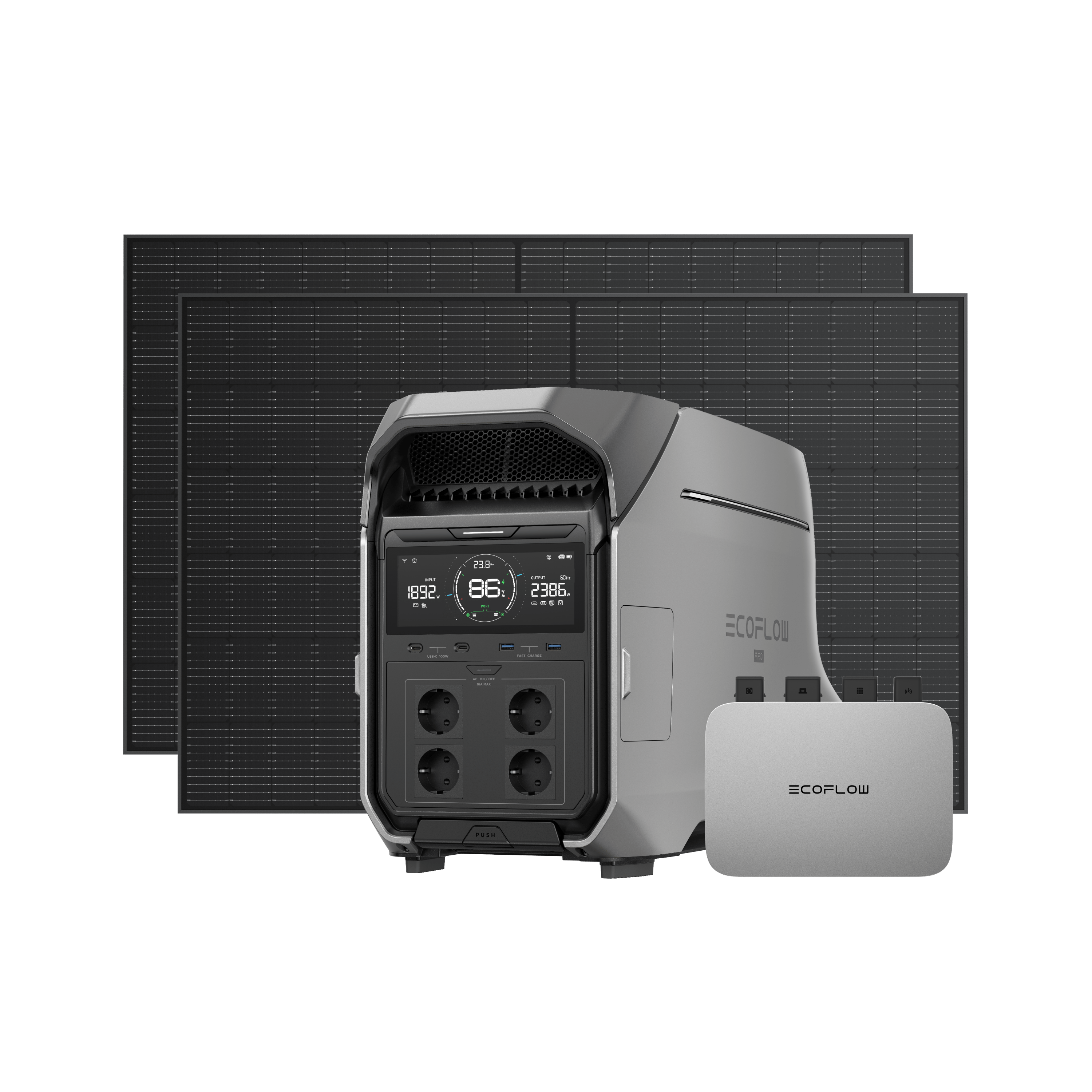 Sistema a batteria solare per la casa EcoFlow DELTA Pro 3  EcoFlow Europe DELTA Pro 3 + Microinverter PowerStream 800 W (Con Cavo) + Pannello solare rigido EcoFlow da 400 W (2 pz.)  